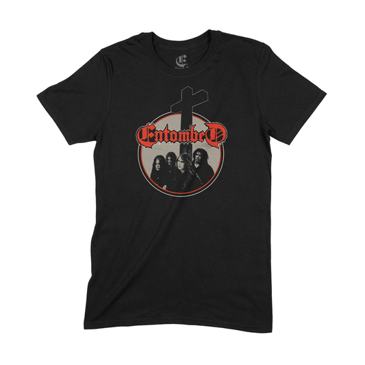 ENTOMBED - T-SHIRT, LEFT HAND CROSS (BLACK)
